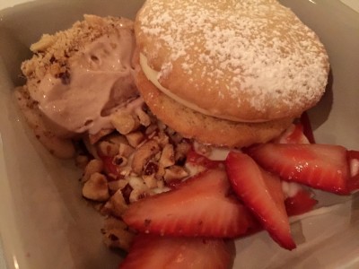 Lighthouse Grill Restaurant Wine & Food Pairing Dinner: Dessert Alfajores Cookies with strawberry gelato and white chocolate cremeux with hazelnuts Martha's Vineyard