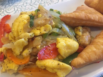 Martha's Vineyard Jamaican Food ackee with salt fish, served with fried dumplings Edgartown Diner