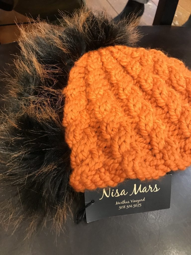 Nisa Mars Pomhawk Knit Hat Orange Martha's Vineyard Fashion Design