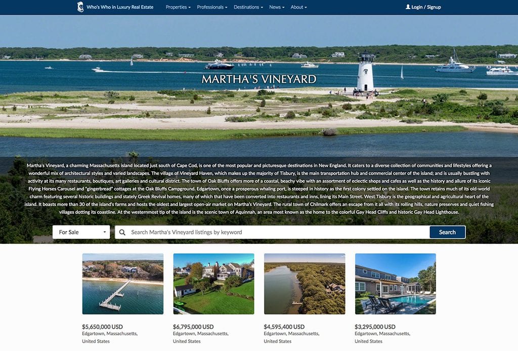 Who's Who In Luxury Real Estate Launches New Martha's Vineyard Destination Site On Luxury Real Estate.Com Website
