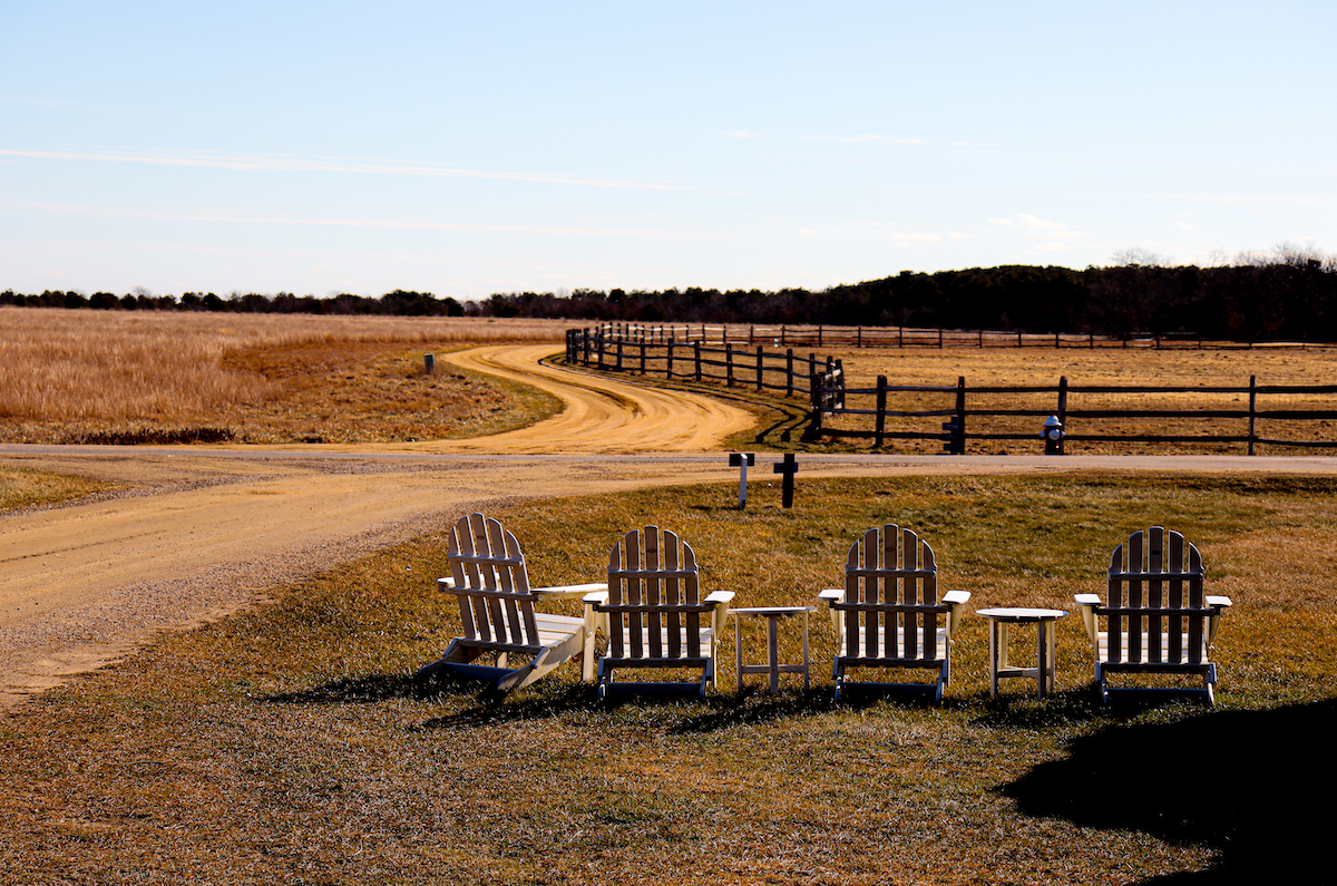 Chairs looking out to a farm on Martha's Vineyard