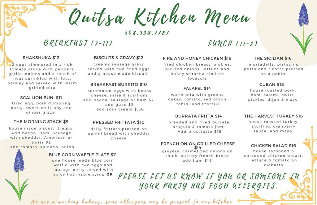 Quitsa Kitchen - A New Martha's Vineyard Cafe And Bakery Opens in Vineyard Haven The Breakfast And Lunch Menu